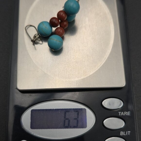 Silver Plated Howlite And Goldstone Dangle Earrings A6334 - Picture 5 of 5